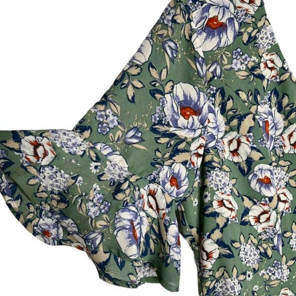Francesca's Blue Rain Opaline Floral Dress - Blue/Red/White on Green - M - Picture 4 of 10